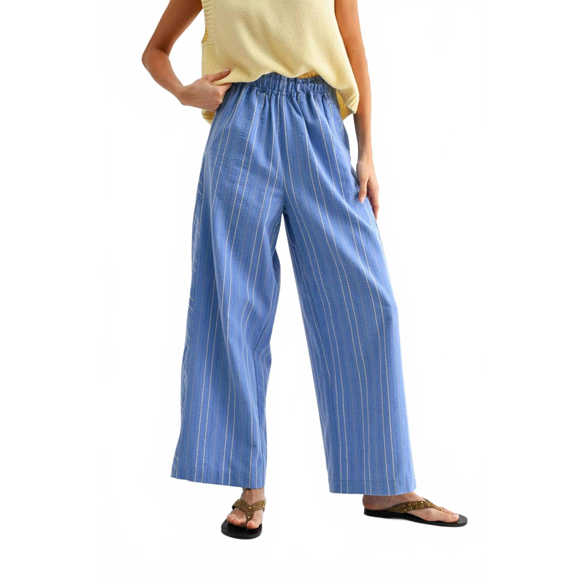 New Camellia Pinstripe Wide-Leg Trousers In Blue